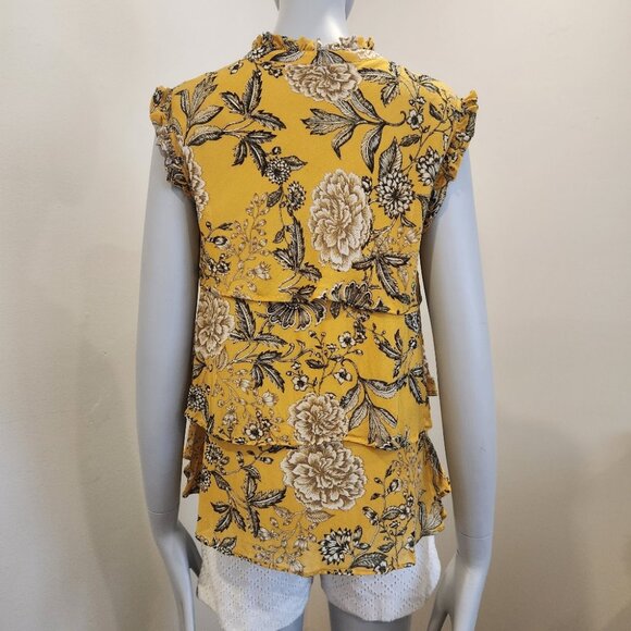 Size S, Part Two Copenhagen Yellow Tiered Cap Sleeve Blouse with Ruffled Collar - Picture 7 of 7